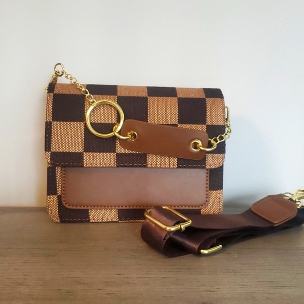 Checkered Brown and Black Women's Bag